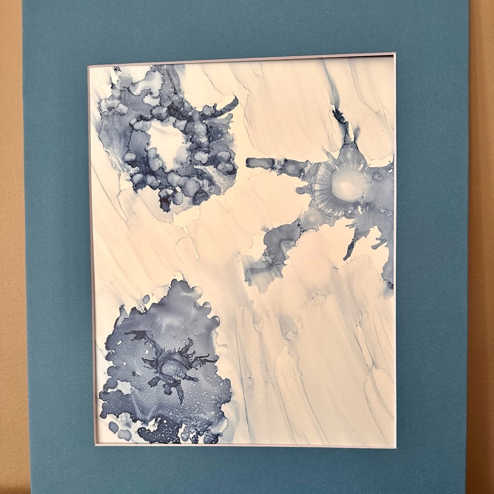 Handmade original abstract shades of blue alcohol ink wall decor painting